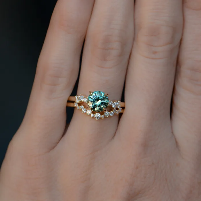 150ct Precision Cut Minty Teal Montana Sapphire and Diamond ring in 14k Yellow Gold Americut Gems Rings