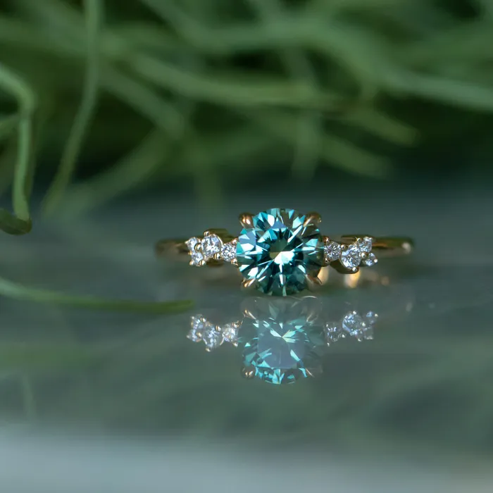 150ct Precision Cut Minty Teal Montana Sapphire and Diamond ring in 14k Yellow Gold Americut Gems Rings