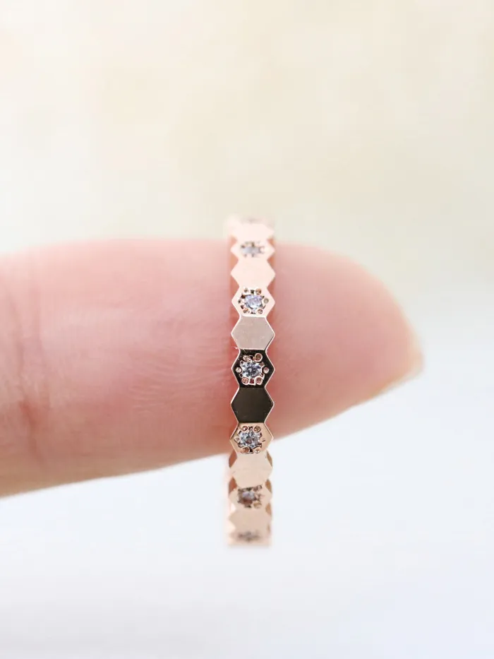 14K 18K Gold Hexagon Cubic Ring MinimalBijoux Rings