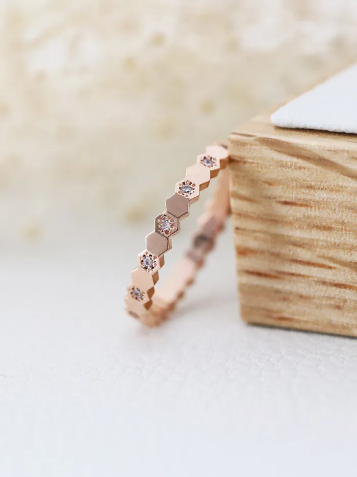 14K 18K Gold Hexagon Cubic Ring MinimalBijoux Rings