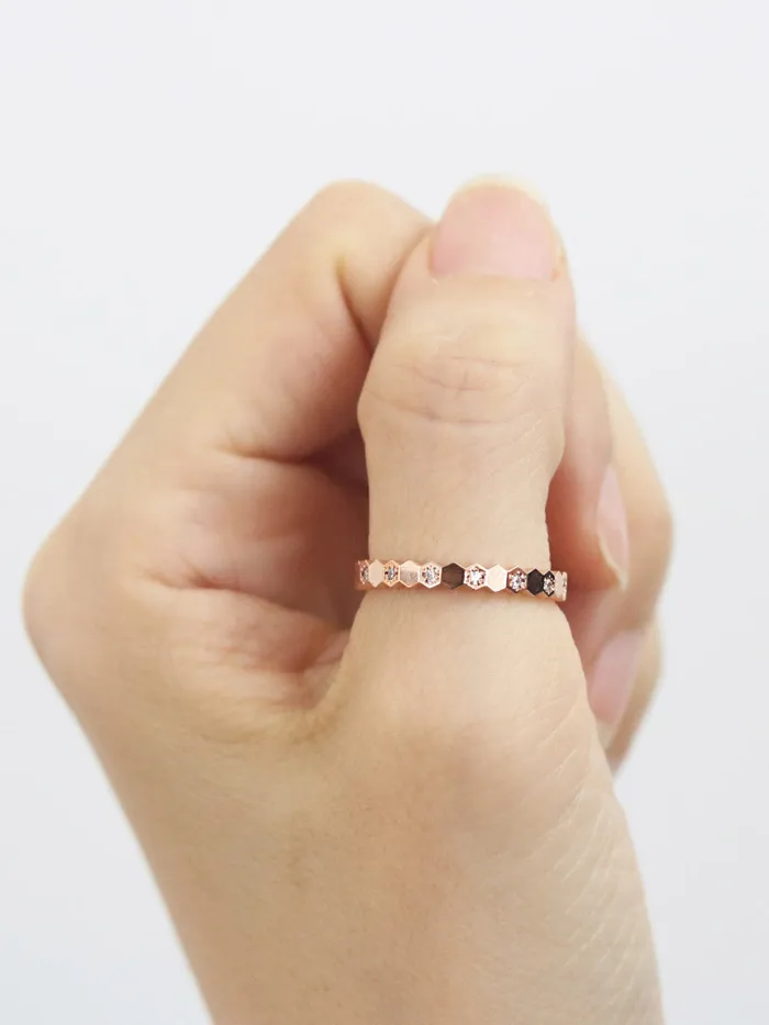 14K 18K Gold Hexagon Cubic Ring MinimalBijoux Rings