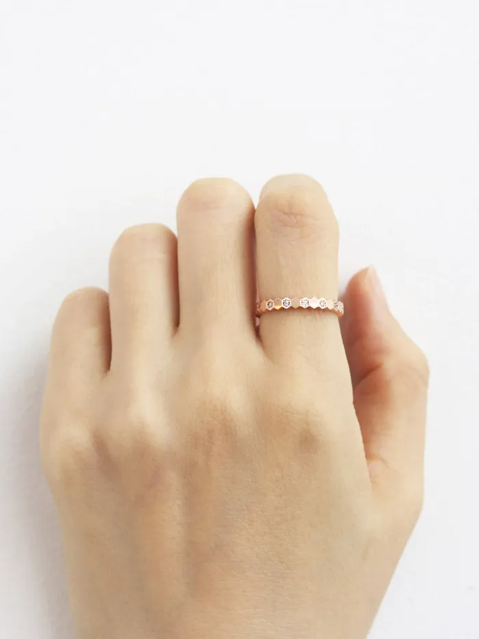 14K 18K Gold Hexagon Cubic Ring MinimalBijoux Rings
