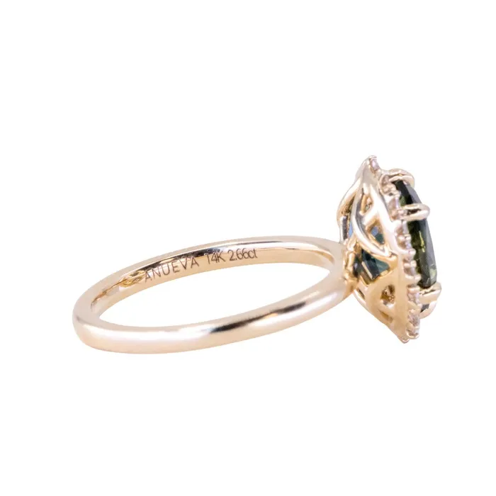 266ct Untreated Oval Nigerian Sapphire AntiqueStyle Diamond Halo Ring in 14k Yellow Gold Brume Rings
