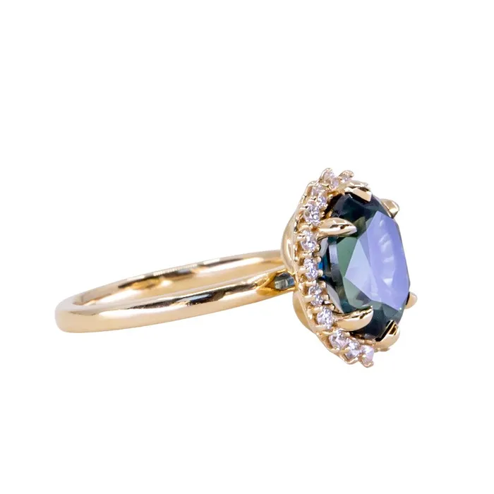 266ct Untreated Oval Nigerian Sapphire AntiqueStyle Diamond Halo Ring in 14k Yellow Gold Brume Rings