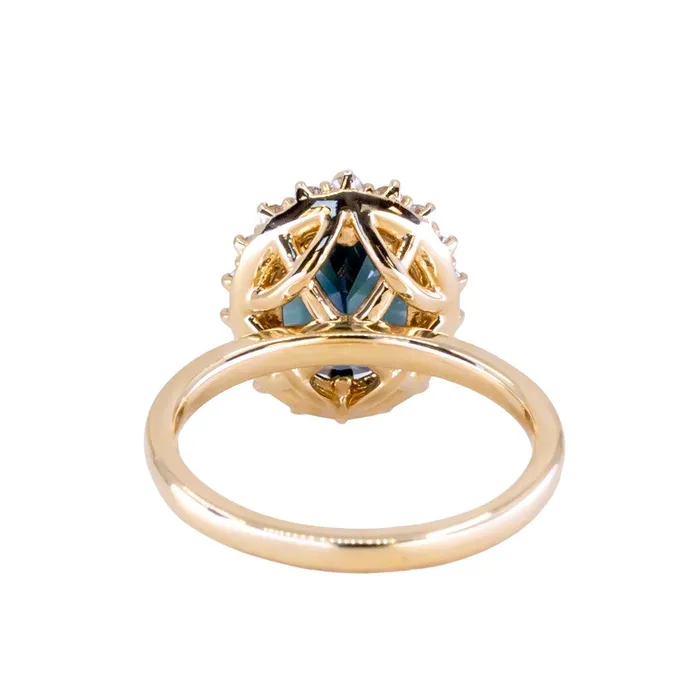 266ct Untreated Oval Nigerian Sapphire AntiqueStyle Diamond Halo Ring in 14k Yellow Gold Brume Rings
