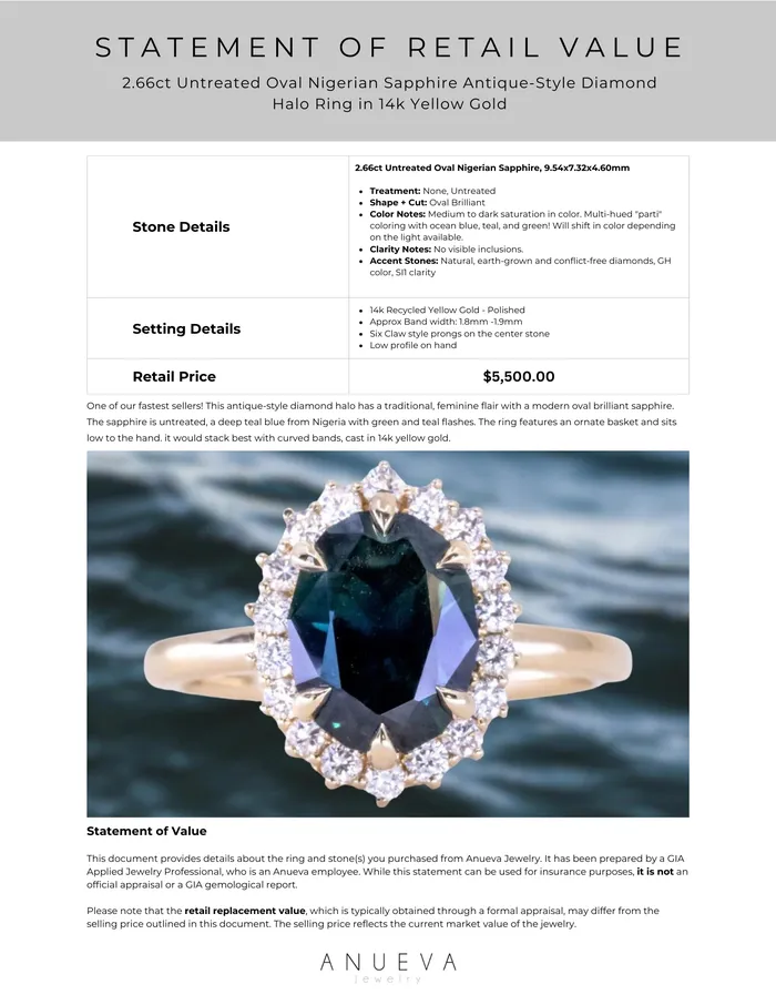266ct Untreated Oval Nigerian Sapphire AntiqueStyle Diamond Halo Ring in 14k Yellow Gold Brume Rings