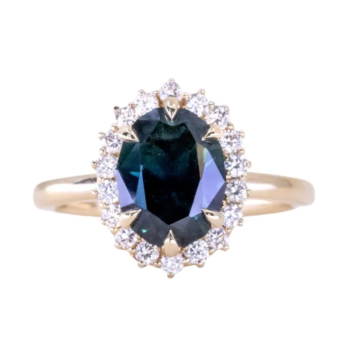 266ct Untreated Oval Nigerian Sapphire AntiqueStyle Diamond Halo Ring in 14k Yellow Gold Brume Rings