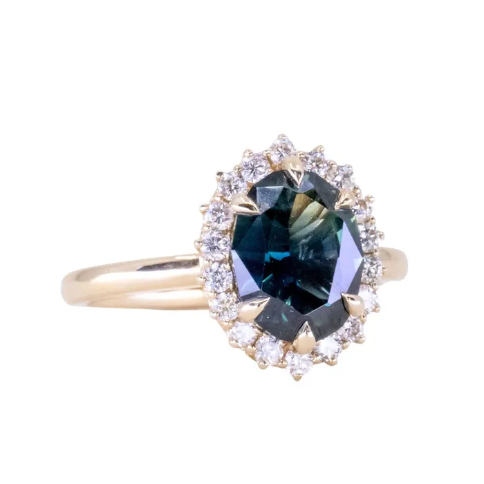 266ct Untreated Oval Nigerian Sapphire AntiqueStyle Diamond Halo Ring in 14k Yellow Gold Brume Rings