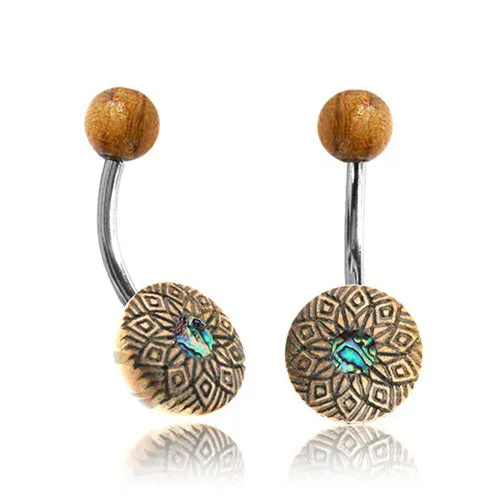 Abalone Flower Wood Belly Ring Tulsa Body Jewelry Rings