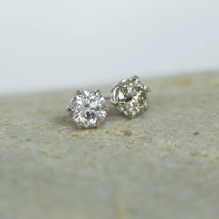 Anueva Jewelry Earrings 140ctw Salt and Pepper Diamond Stud Earrings in 6 Prong Settings in 14k White Gold