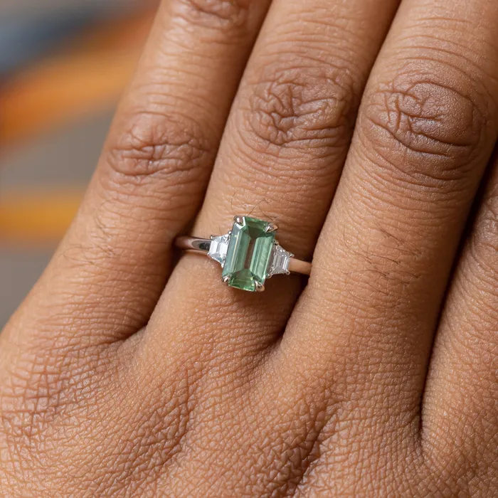 Anueva Jewelry Three Stone Ring with Trapezoid Side Stones Setting Rings