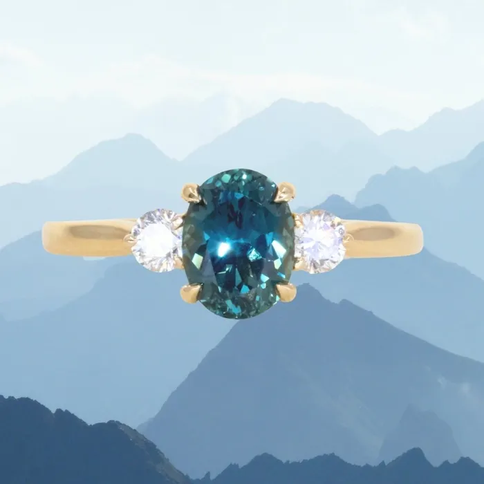 Armfest sapphires 187ct Oval Untreated Songean Ocean Blue Sapphire and Lab Grown Diamond Dainty Three Stone Ring in 18k Yellow Gold Rings Armfest sapphires 187ct Oval Untreated Songean Ocean Blue Sapphire and Lab Grown Diamond Dainty Three Stone Ring in 18k Yellow Gold Rings