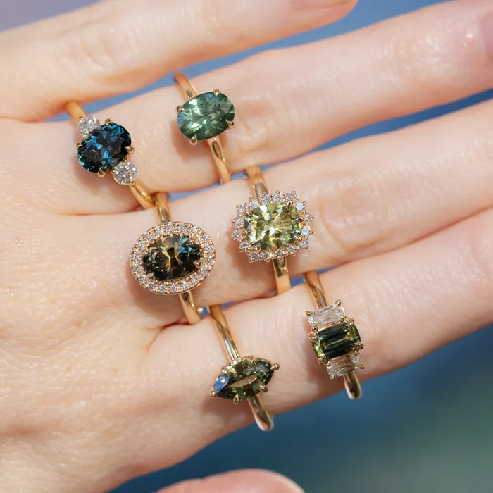 Armfest sapphires 187ct Oval Untreated Songean Ocean Blue Sapphire and Lab Grown Diamond Dainty Three Stone Ring in 18k Yellow Gold Rings