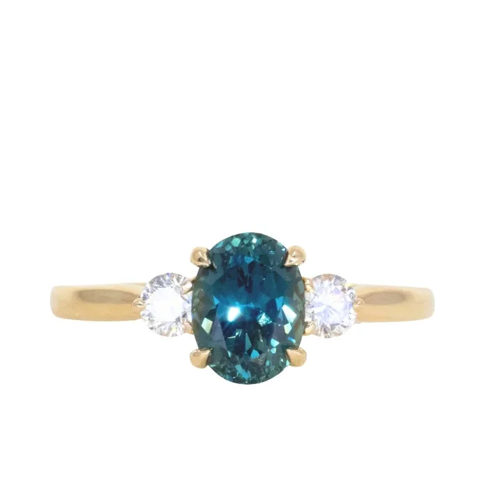Armfest sapphires 187ct Oval Untreated Songean Ocean Blue Sapphire and Lab Grown Diamond Dainty Three Stone Ring in 18k Yellow Gold Rings