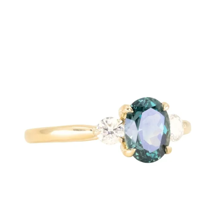 Armfest sapphires 187ct Oval Untreated Songean Ocean Blue Sapphire and Lab Grown Diamond Dainty Three Stone Ring in 18k Yellow Gold Rings