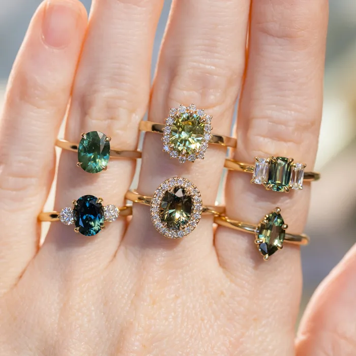 Armfest sapphires 187ct Oval Untreated Songean Ocean Blue Sapphire and Lab Grown Diamond Dainty Three Stone Ring in 18k Yellow Gold Rings
