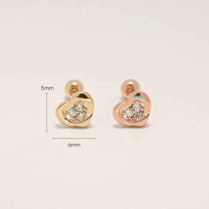 Earrings 14K Gold Daily CZ Heart Cartilage Earring 20G18G16G MinimalBijoux
