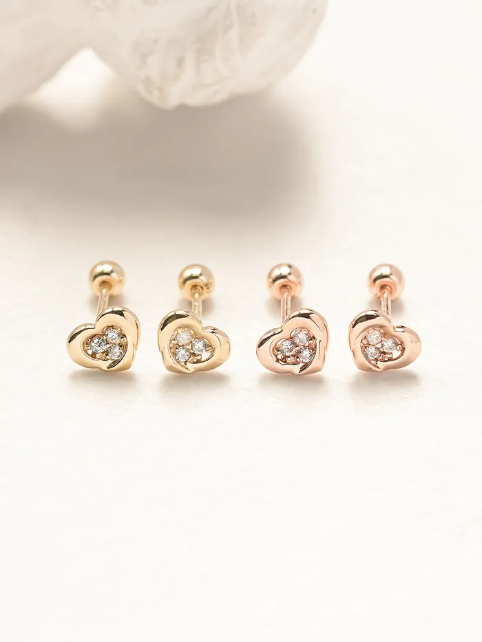 Earrings 14K Gold Daily CZ Heart Cartilage Earring 20G18G16G MinimalBijoux
