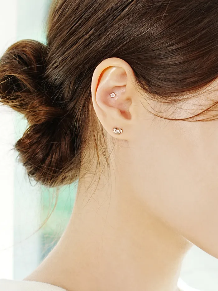 Earrings 14K Gold Daily CZ Heart Cartilage Earring 20G18G16G MinimalBijoux
