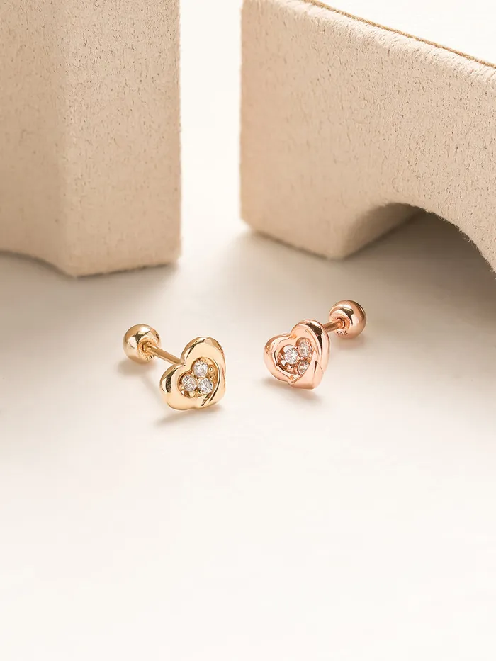 Earrings 14K Gold Daily CZ Heart Cartilage Earring 20G18G16G MinimalBijoux