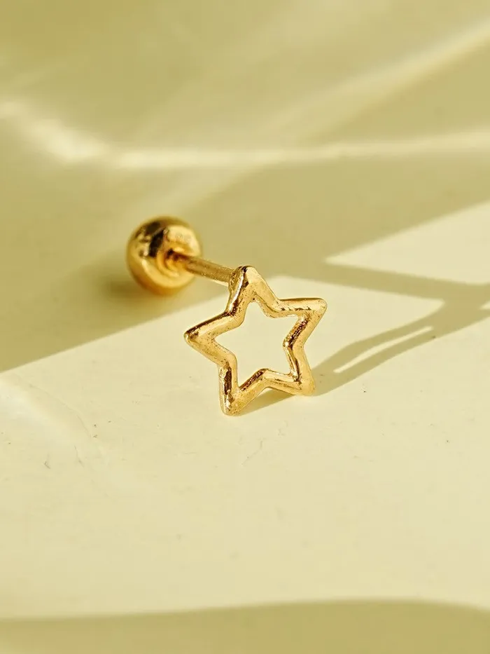 Earrings MinimalBijoux 14K Gold Line Star Cartilage Earring 20G
