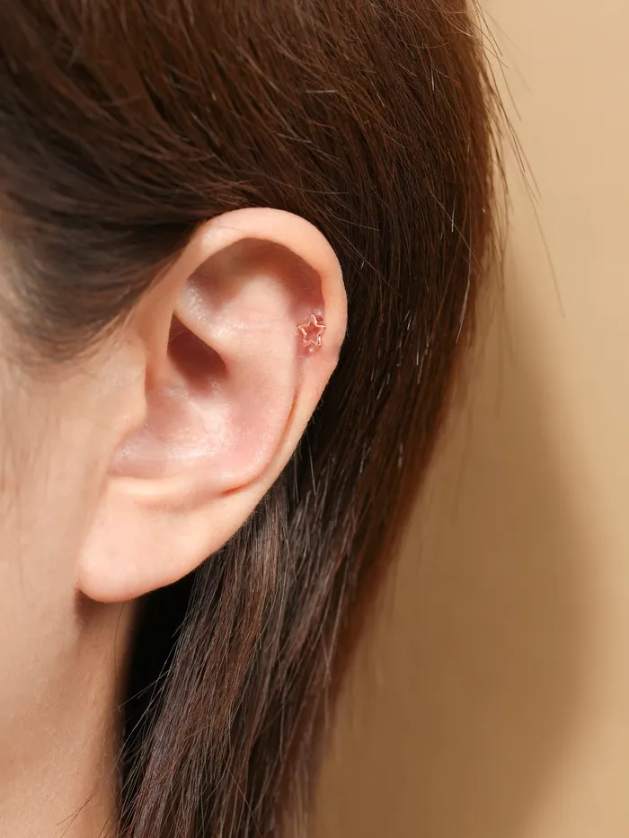 Earrings MinimalBijoux 14K Gold Line Star Cartilage Earring 20G