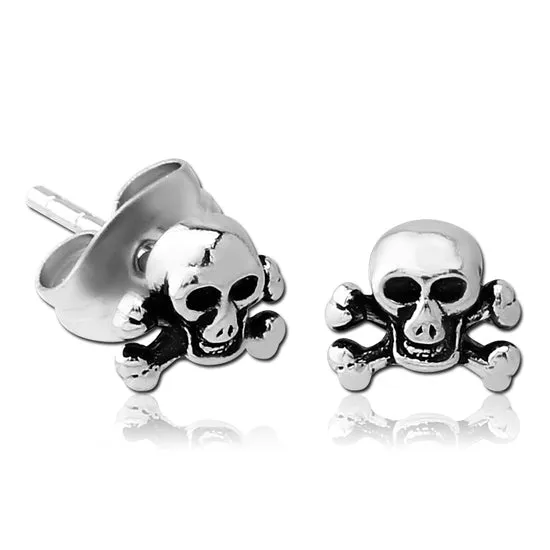 Earrings Skull Crossbones Stainless Stud Earrings Tulsa Body Jewelry