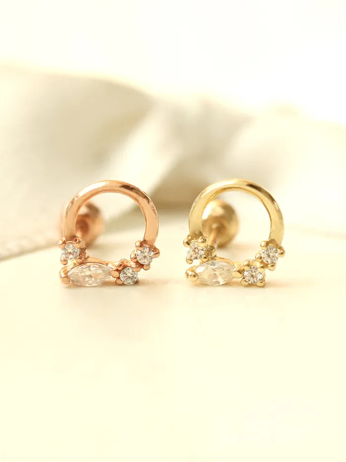 MinimalBijoux 14K gold Crystal Bling Circle Cubic cartilage earring 20g Earrings