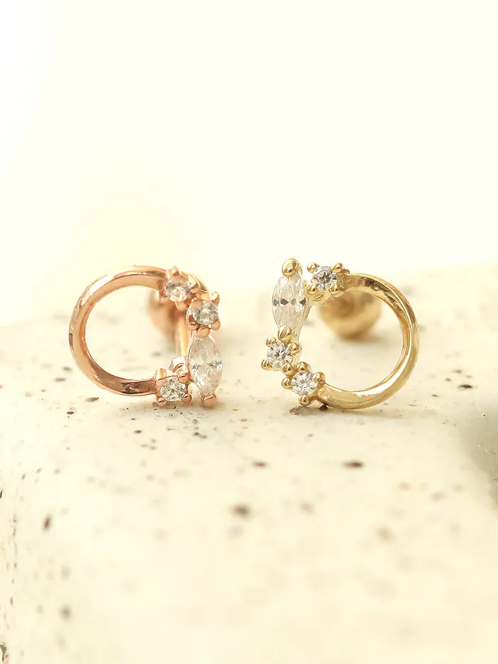 MinimalBijoux 14K gold Crystal Bling Circle Cubic cartilage earring 20g Earrings