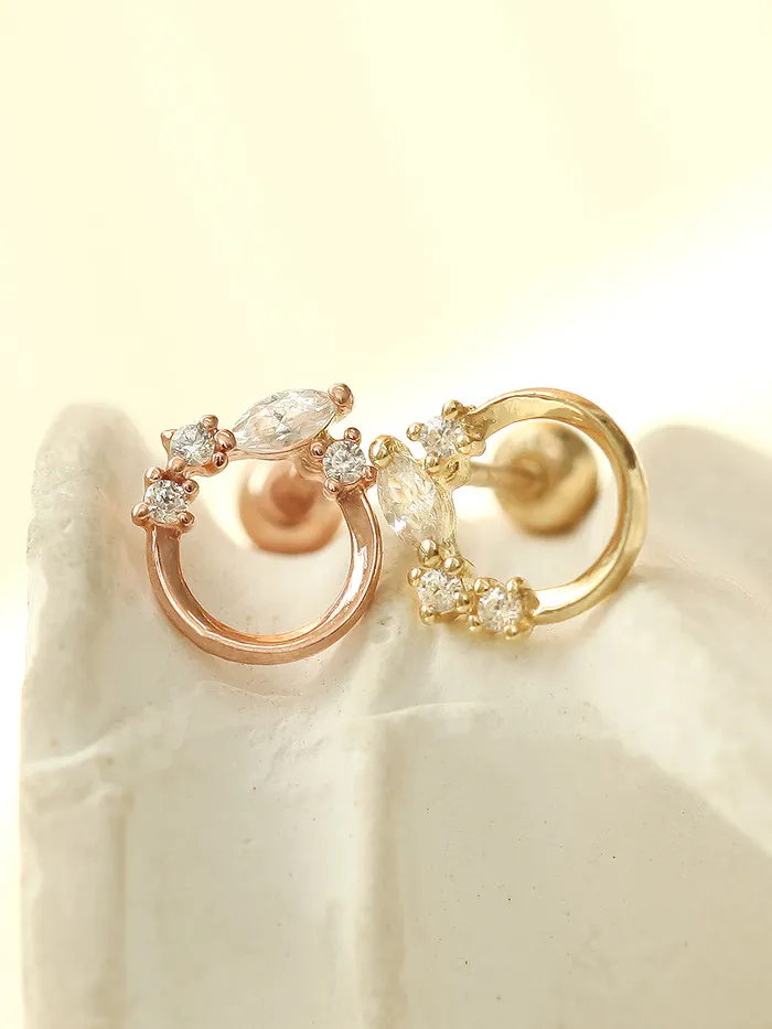 MinimalBijoux 14K gold Crystal Bling Circle Cubic cartilage earring 20g Earrings