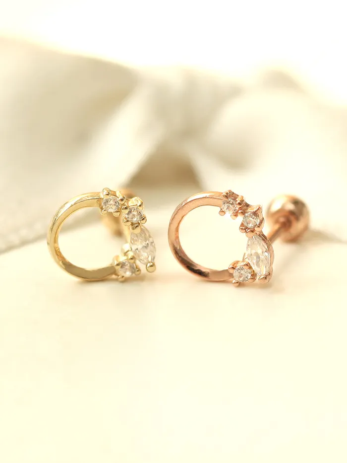 MinimalBijoux 14K gold Crystal Bling Circle Cubic cartilage earring 20g Earrings