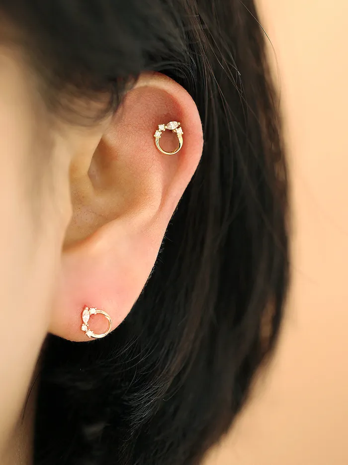 MinimalBijoux 14K gold Crystal Bling Circle Cubic cartilage earring 20g Earrings