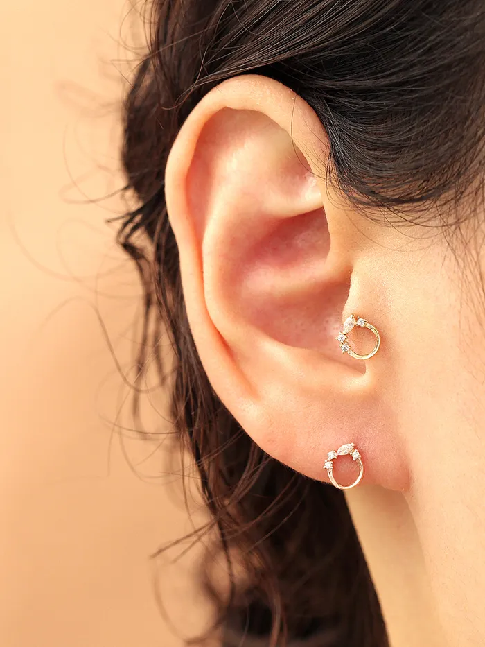 MinimalBijoux 14K gold Crystal Bling Circle Cubic cartilage earring 20g Earrings