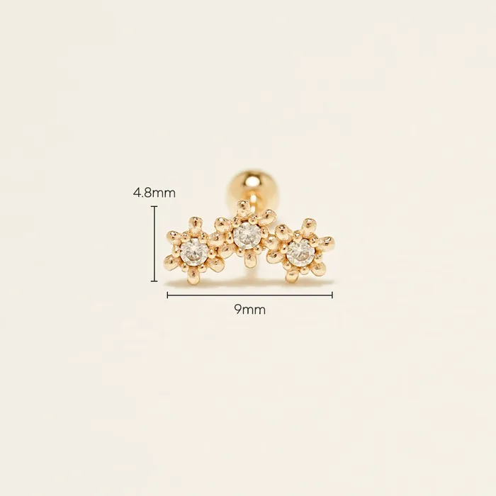 MinimalBijoux Earrings 14K Gold Triple Shining Cartilage Earring 20G