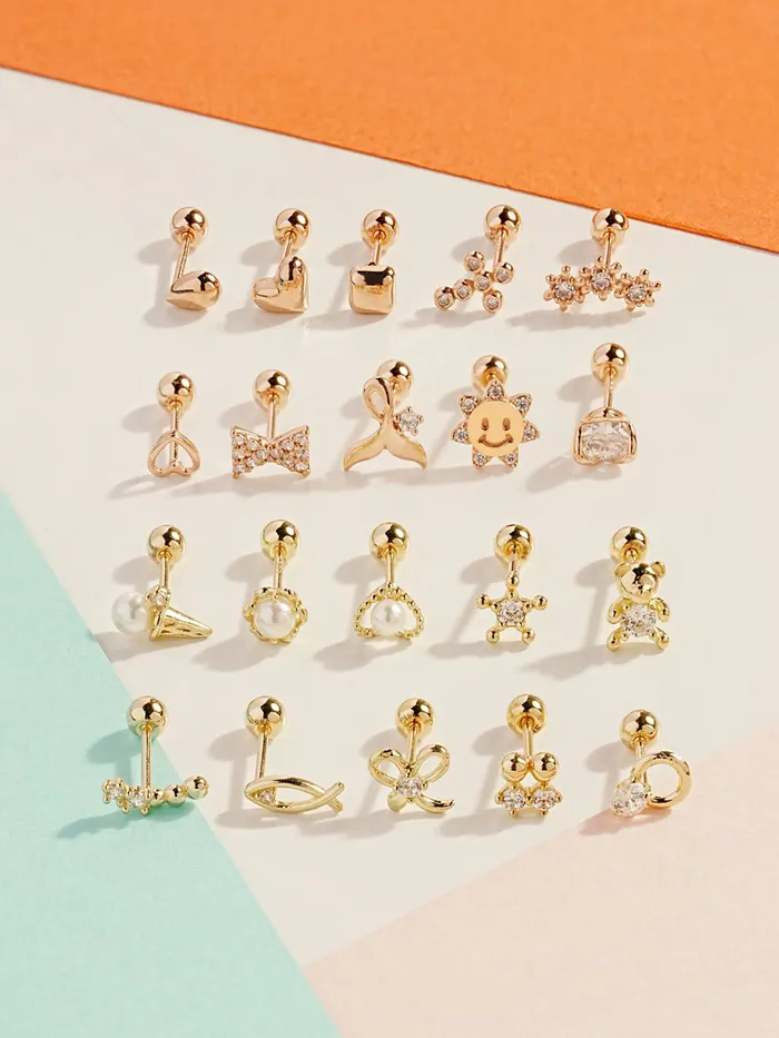 MinimalBijoux Earrings 14K Gold Triple Shining Cartilage Earring 20G