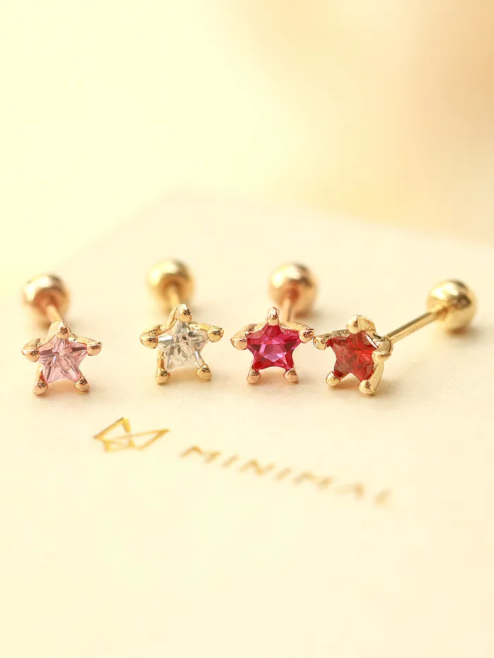 MinimalBijoux Earrings 14K Gold Volume Cubic Star Cartilage Earring 20G18G16G MinimalBijoux Earrings 14K Gold Volume Cubic Star Cartilage Earring 20G18G16G