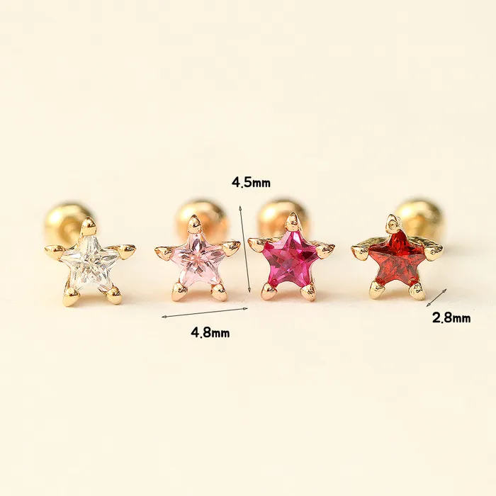 MinimalBijoux Earrings 14K Gold Volume Cubic Star Cartilage Earring 20G18G16G