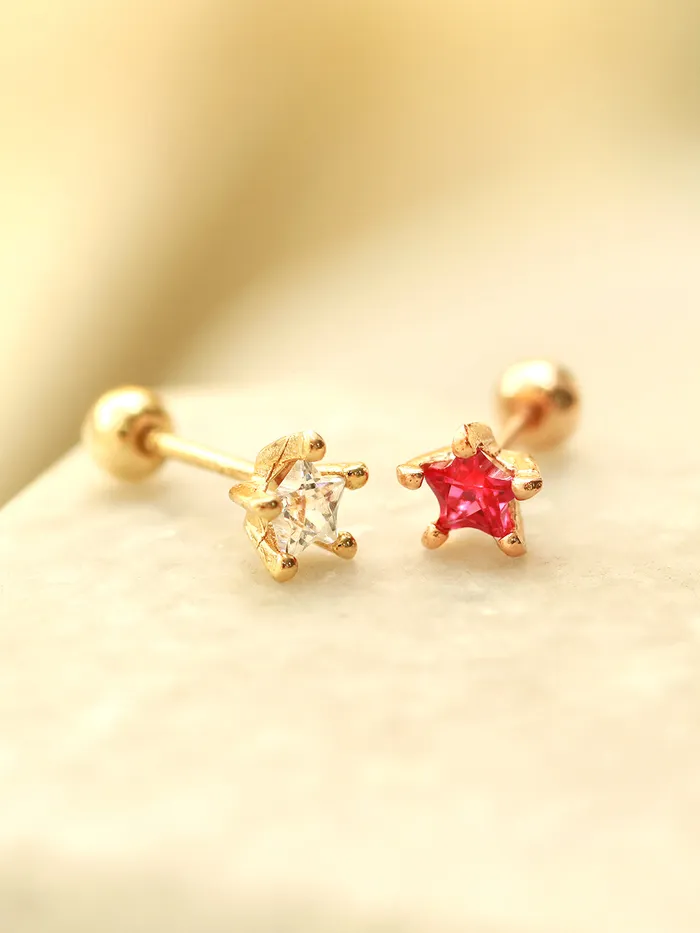 MinimalBijoux Earrings 14K Gold Volume Cubic Star Cartilage Earring 20G18G16G