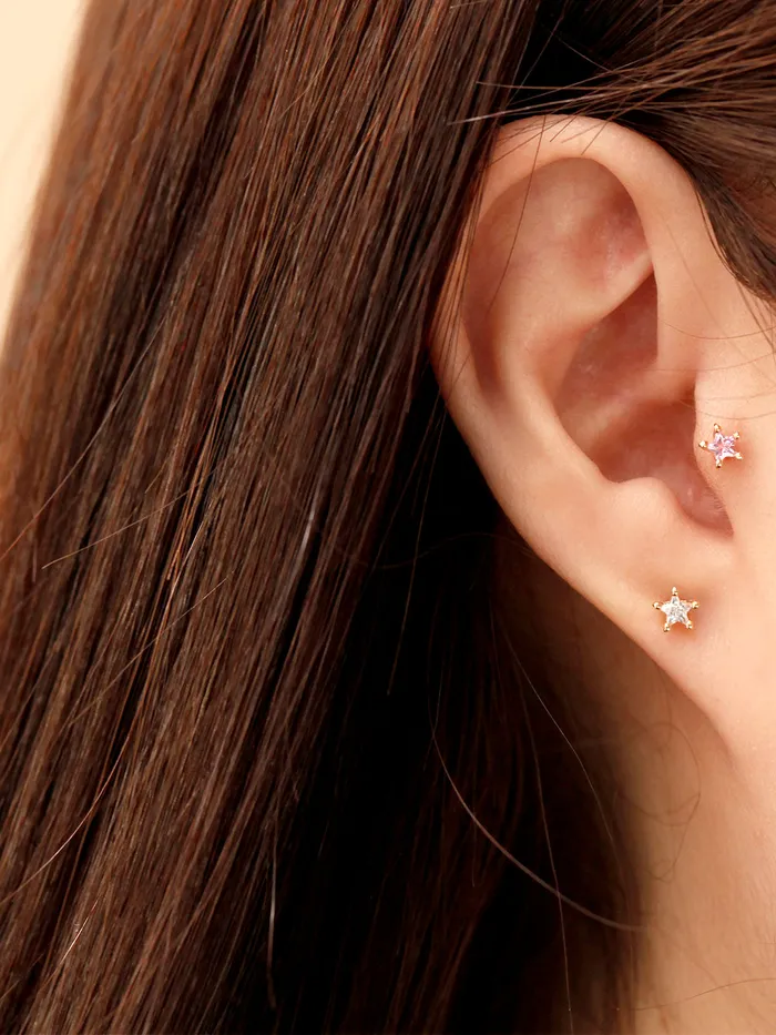 MinimalBijoux Earrings 14K Gold Volume Cubic Star Cartilage Earring 20G18G16G