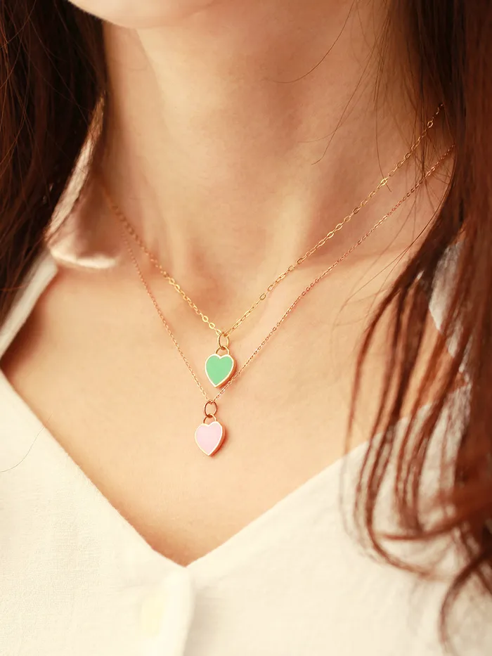 MinimalBijoux Necklaces 14K Gold Enamel Heart Necklace Pendant