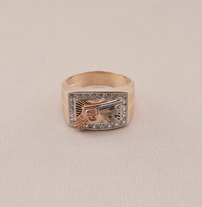 Rings AB and J 14K Gold Gun Mens Ring RG2716