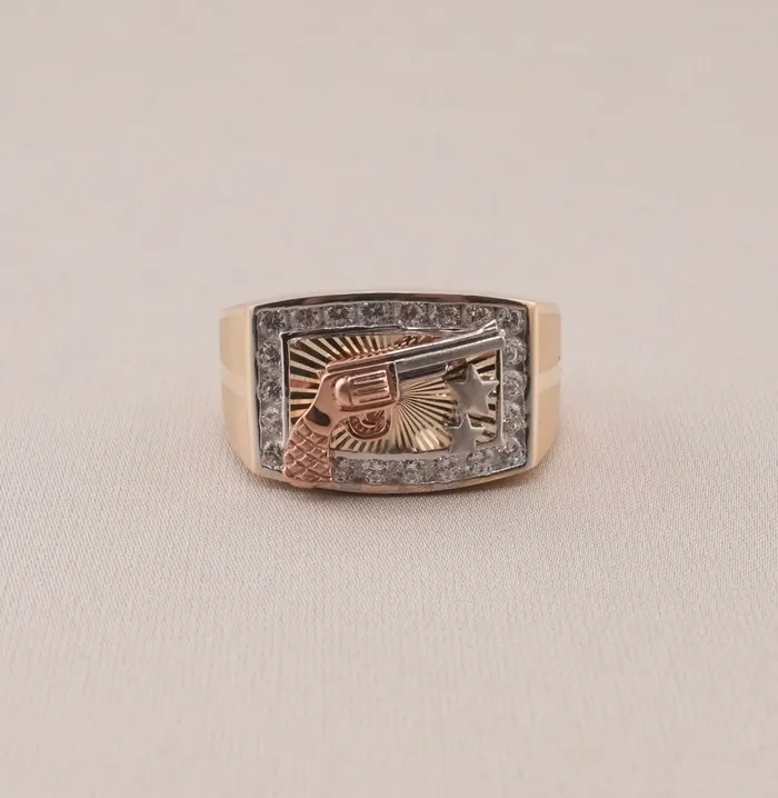Rings AB and J 14K Gold Gun Mens Ring RG2716 Rings AB and J 14K Gold Gun Mens Ring RG2716
