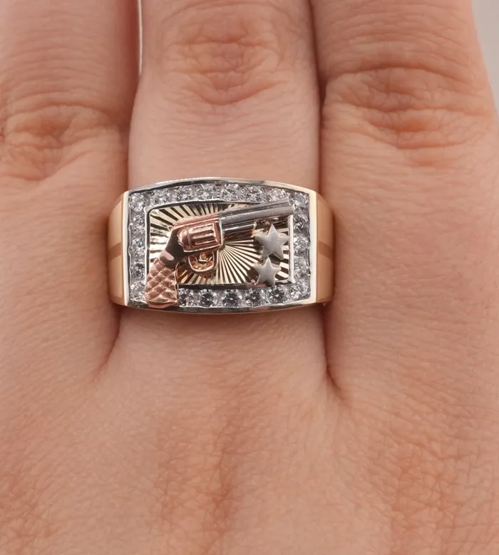 Rings AB and J 14K Gold Gun Mens Ring RG2716 Rings AB and J 14K Gold Gun Mens Ring RG2716