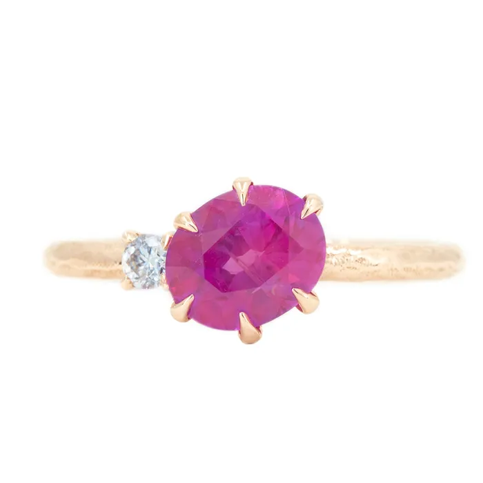 Rings Anueva Jewelry 161ct Oval Neon Pink Sapphire and Diamond Asymmetrical Ring in 14k Rose Gold Rings Anueva Jewelry 161ct Oval Neon Pink Sapphire and Diamond Asymmetrical Ring in 14k Rose Gold
