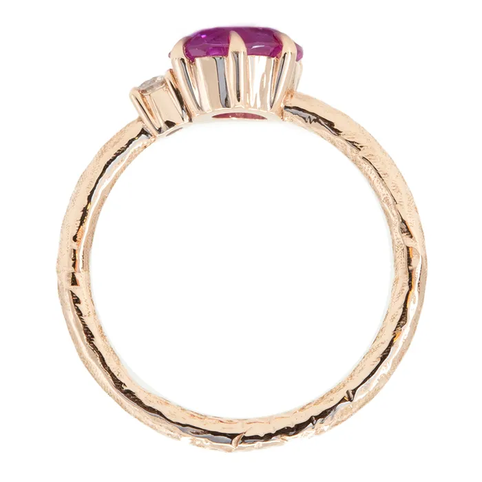 Rings Anueva Jewelry 161ct Oval Neon Pink Sapphire and Diamond Asymmetrical Ring in 14k Rose Gold
