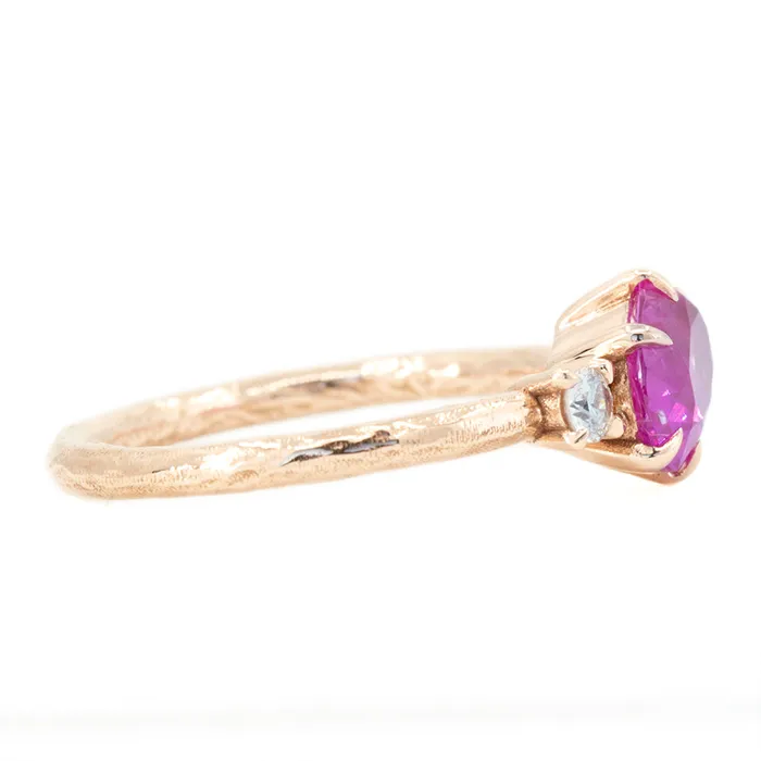 Rings Anueva Jewelry 161ct Oval Neon Pink Sapphire and Diamond Asymmetrical Ring in 14k Rose Gold