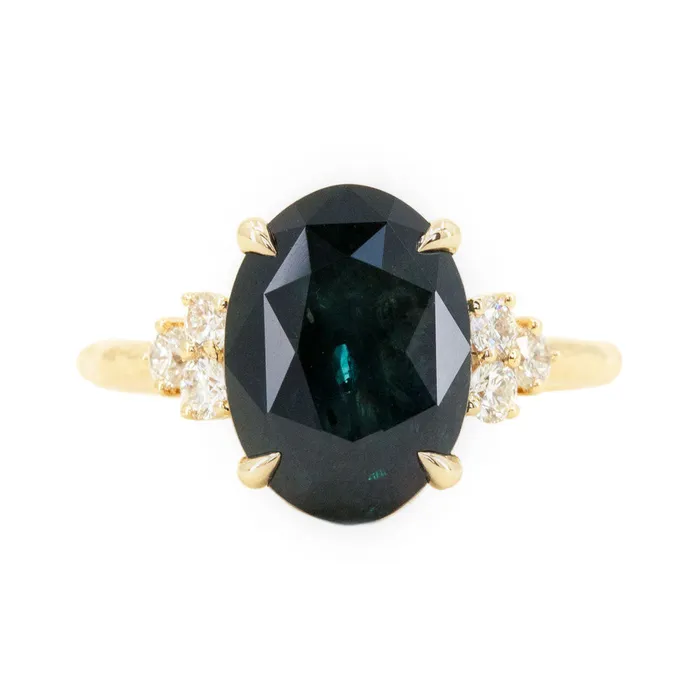 Rings Anueva Jewelry 441ct Deep Midnight Blue Montana Sapphire and Diamond Evergreen Cluster Ring in 14k Yellow Gold Rings Anueva Jewelry 441ct Deep Midnight Blue Montana Sapphire and Diamond Evergreen Cluster Ring in 14k Yellow Gold