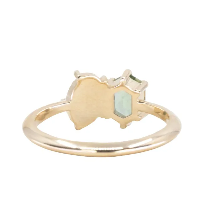 Rings Anueva Jewelry Toi Et Moi 074ct Hexagon Sapphire and 041ct Opal Ring in 14k Yellow gold