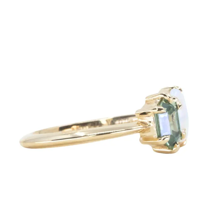 Rings Anueva Jewelry Toi Et Moi 074ct Hexagon Sapphire and 041ct Opal Ring in 14k Yellow gold