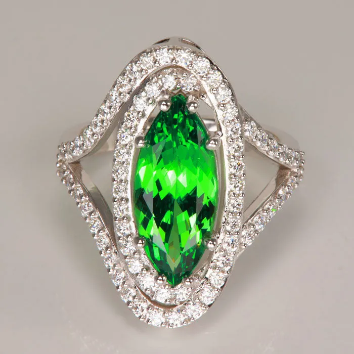 Rings Moriartys Gem Art 14K White Gold Tsavorite Garnet Ring with Diamonds 408 Carats